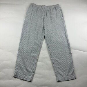 Old Navy Light Gray Striped Linen Blend High Rise Straight Leg Pant L